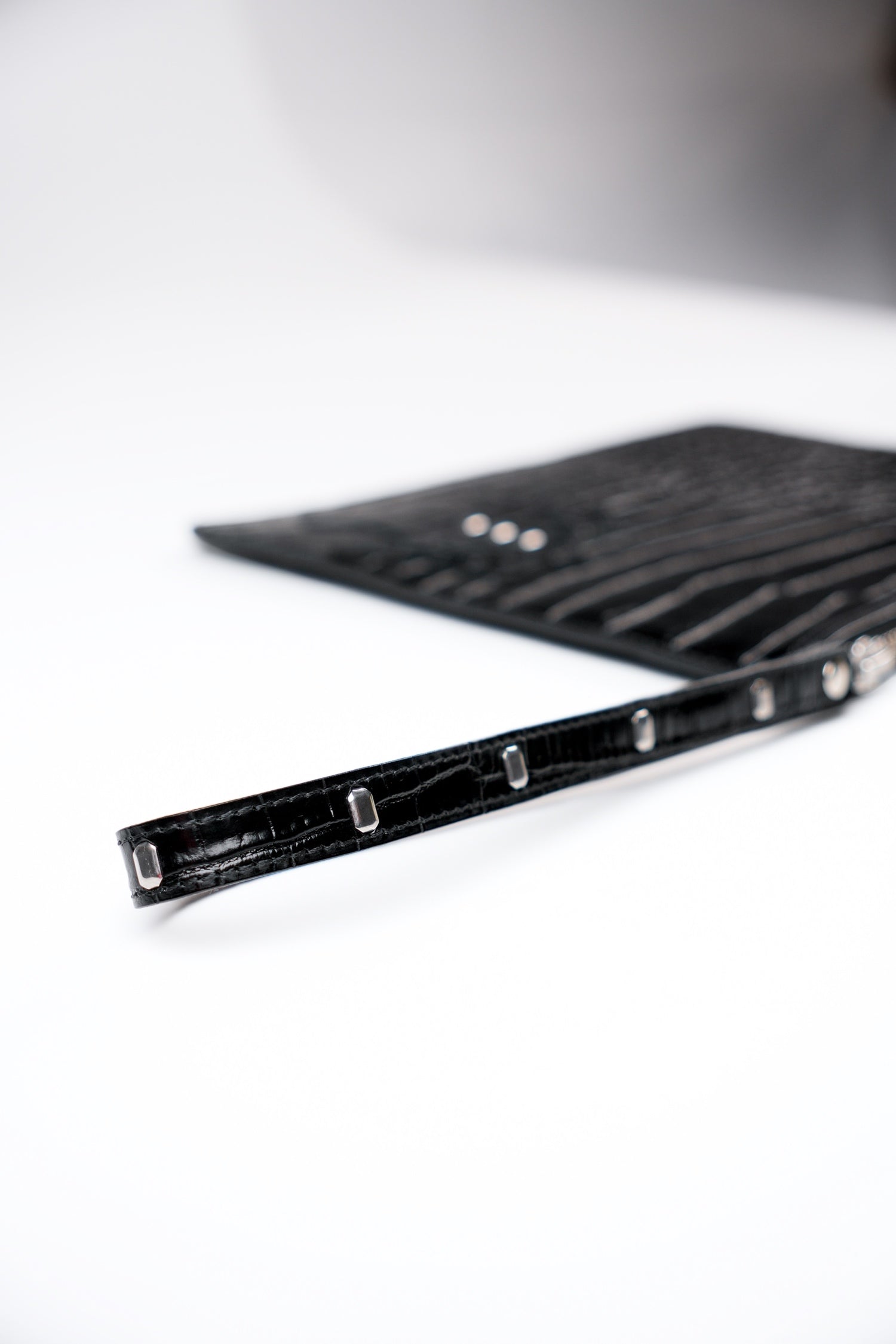 Structured Zip Pouch in Black Croc