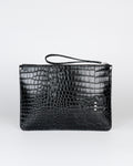 Structured Zip Pouch in Black Croc