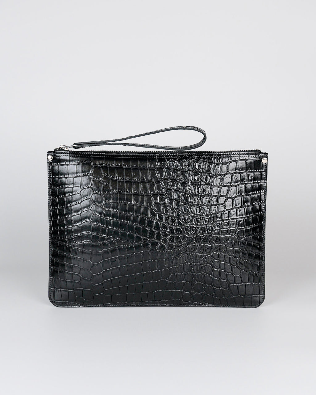 Structured Zip Pouch in Black Croc