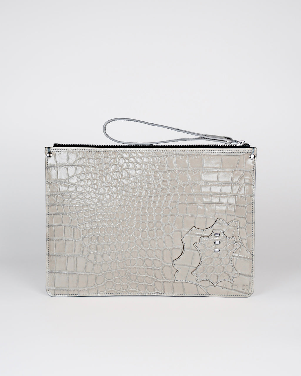 Structured Zip Pouch in Grey Croc