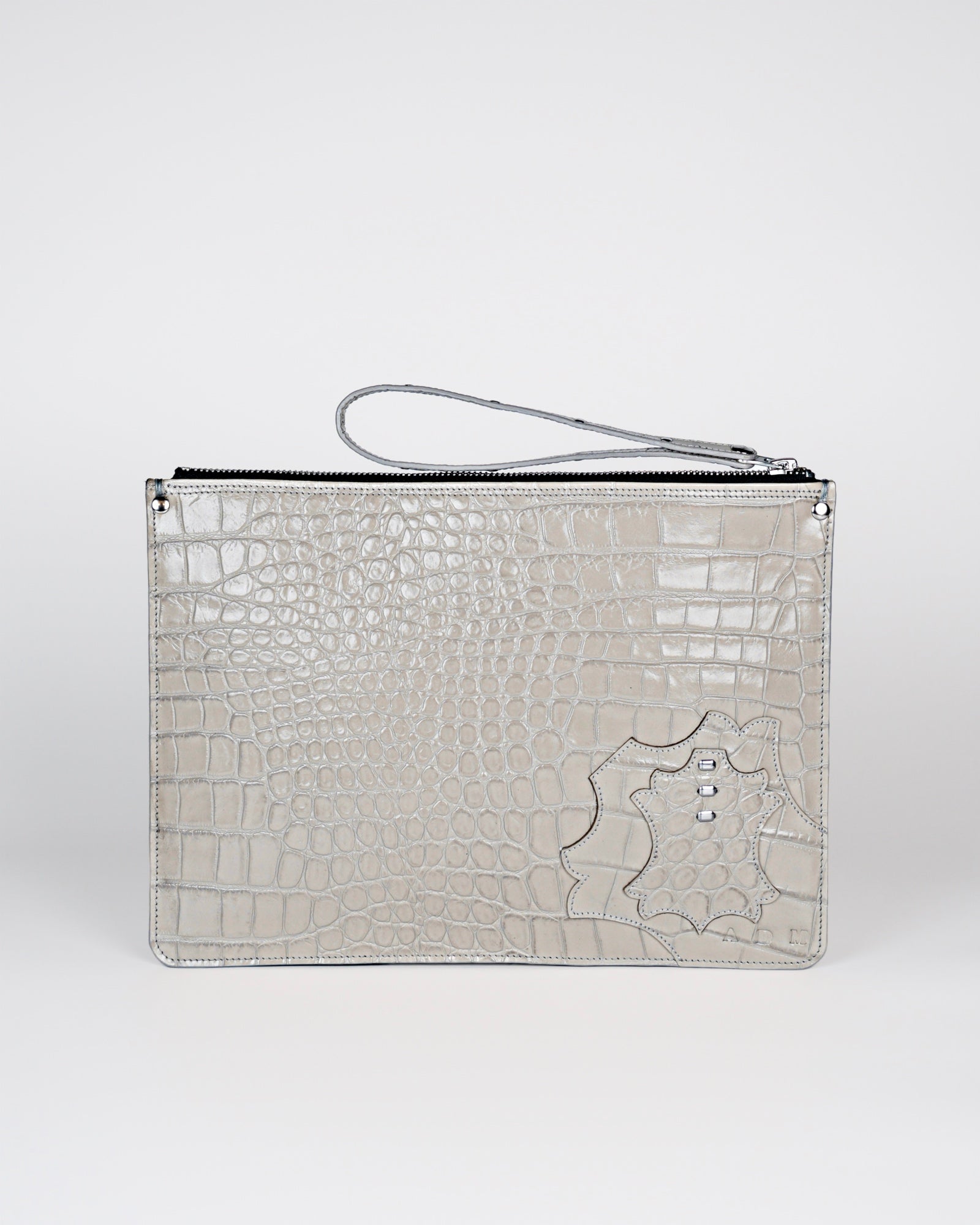 Structured Zip Pouch in Grey Croc
