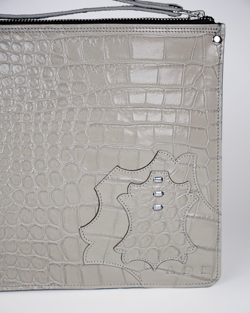 Structured Zip Pouch in Grey Croc