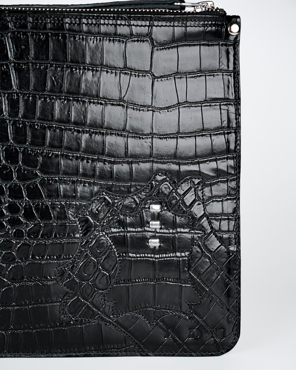 Structured Zip Pouch in Black Croc