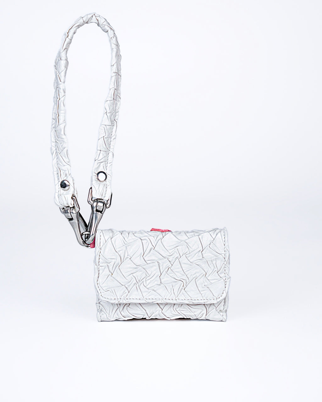 Mini Party Wallet in White/Pink Plissé