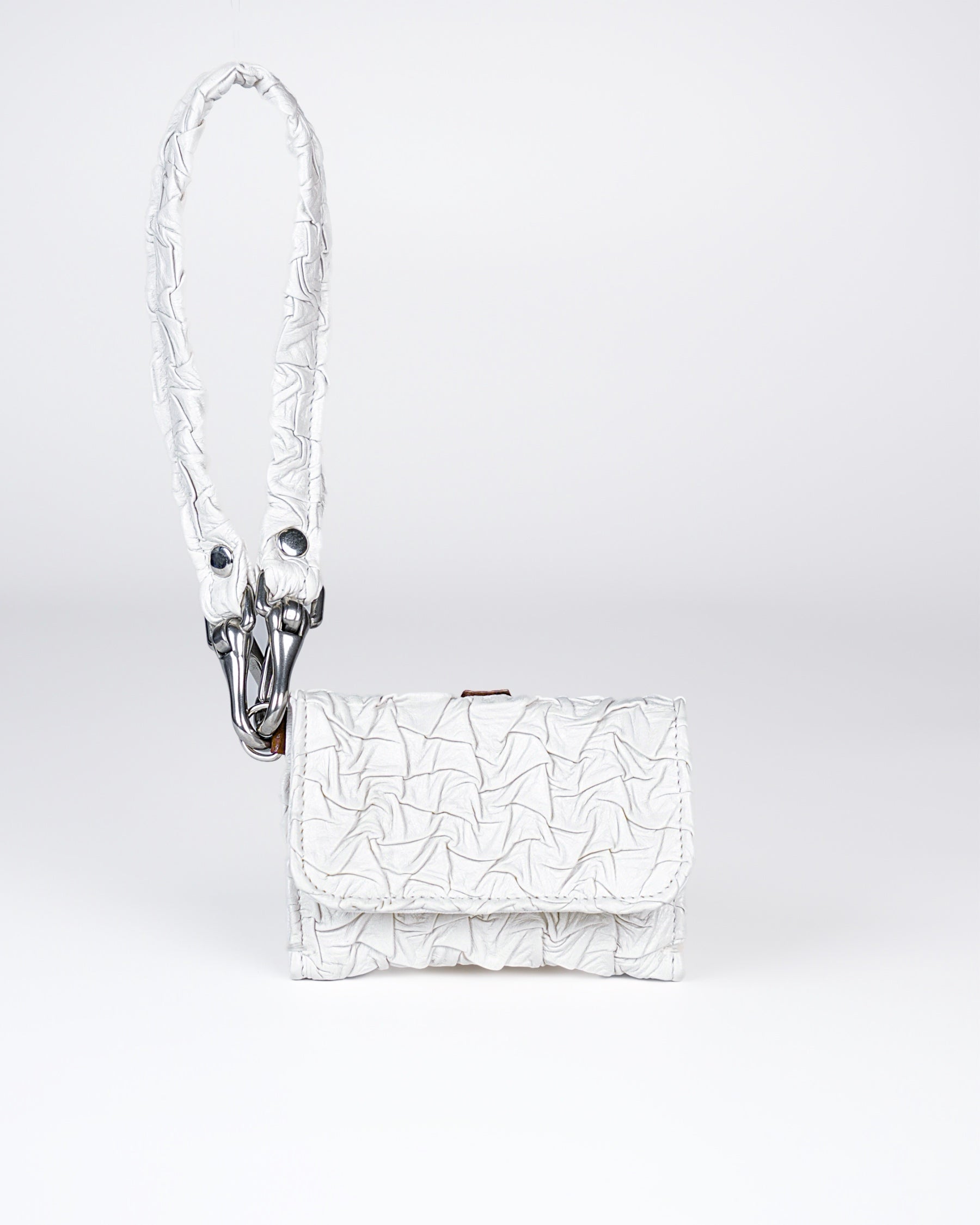 Mini Party Wallet in White/Red Plissé