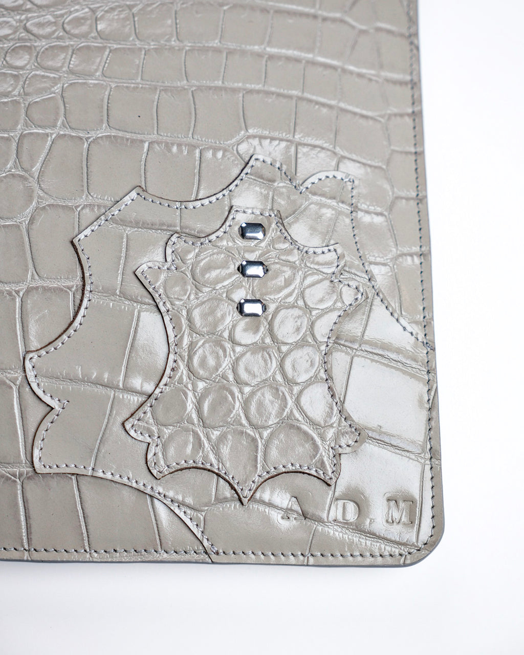Structured Zip Pouch in Grey Croc