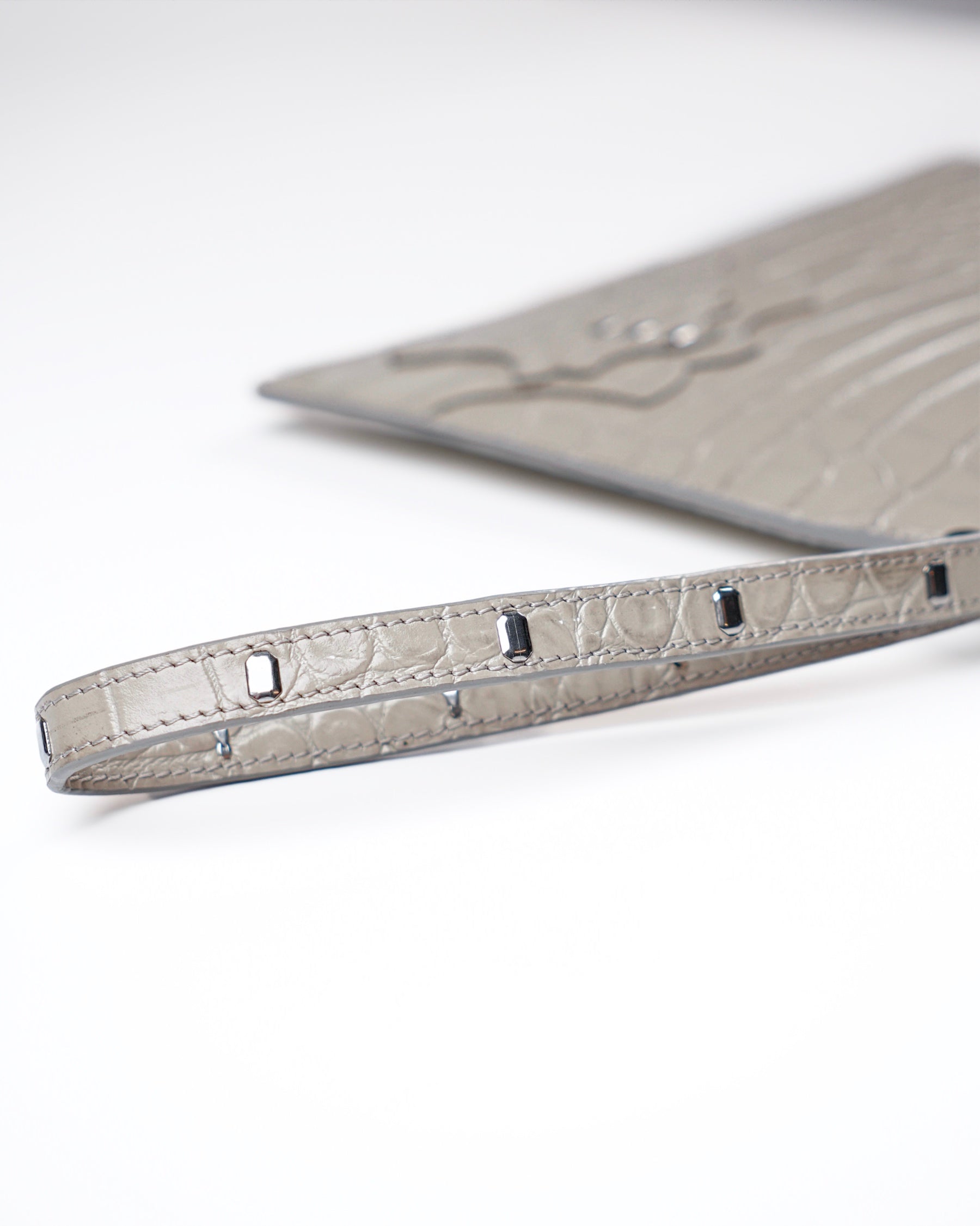 Structured Zip Pouch in Grey Croc
