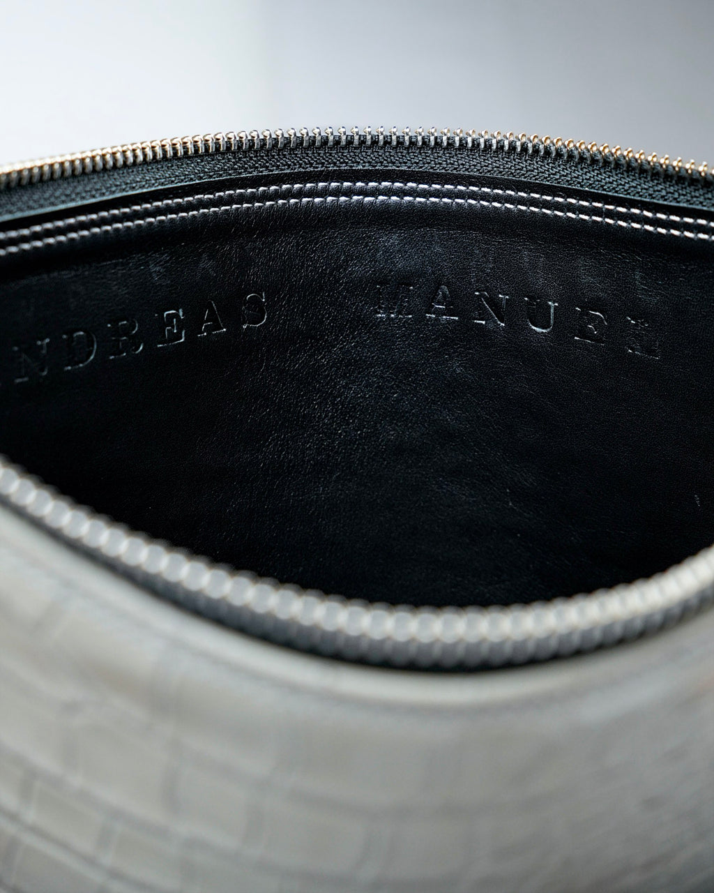 Structured Zip Pouch in Grey Croc