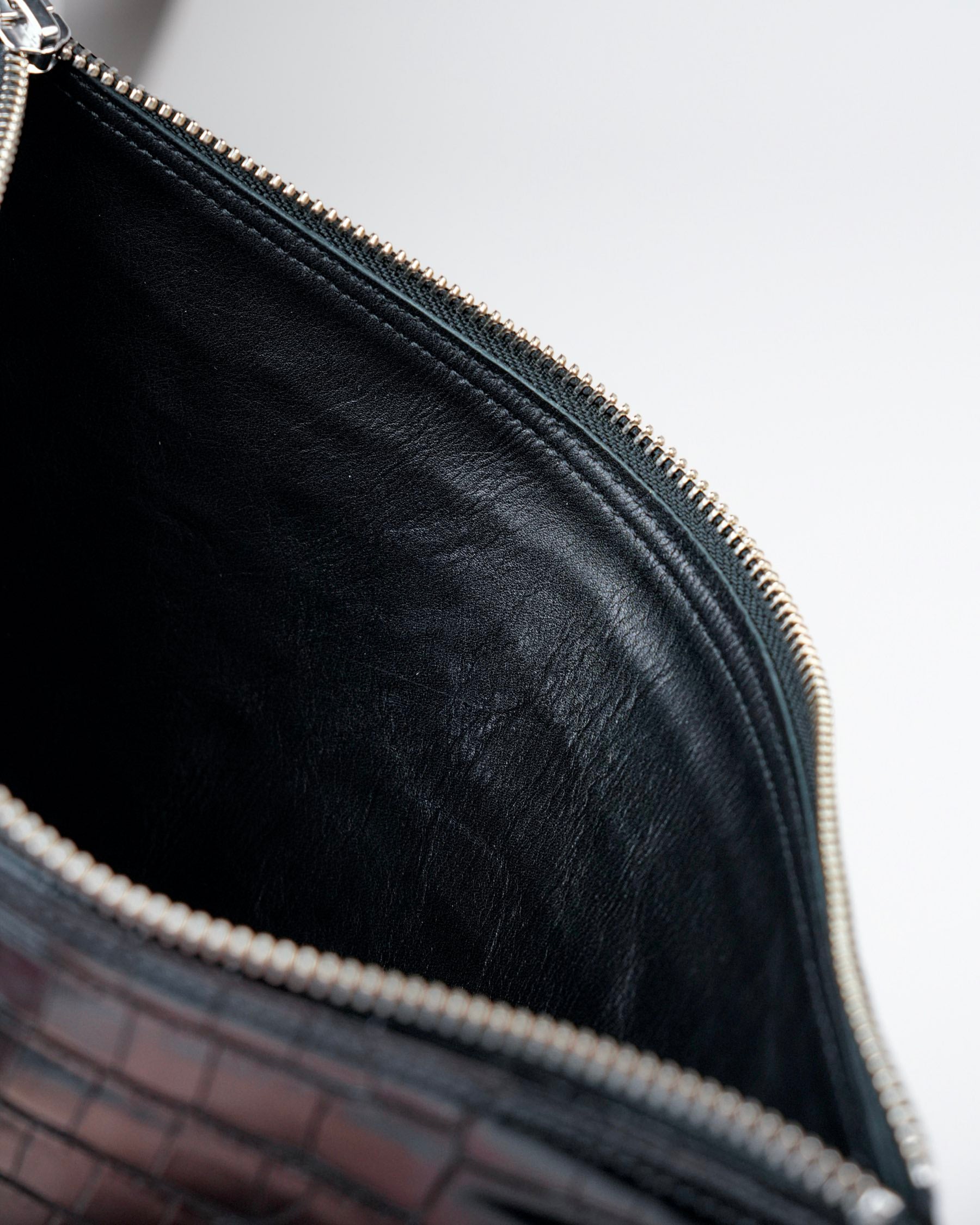 Structured Zip Pouch in Black Croc