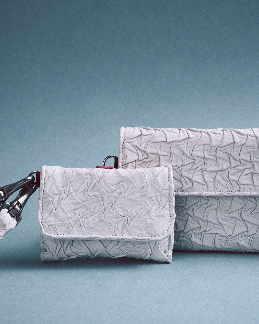 Mini Party Wallet in White/Pink Plissé