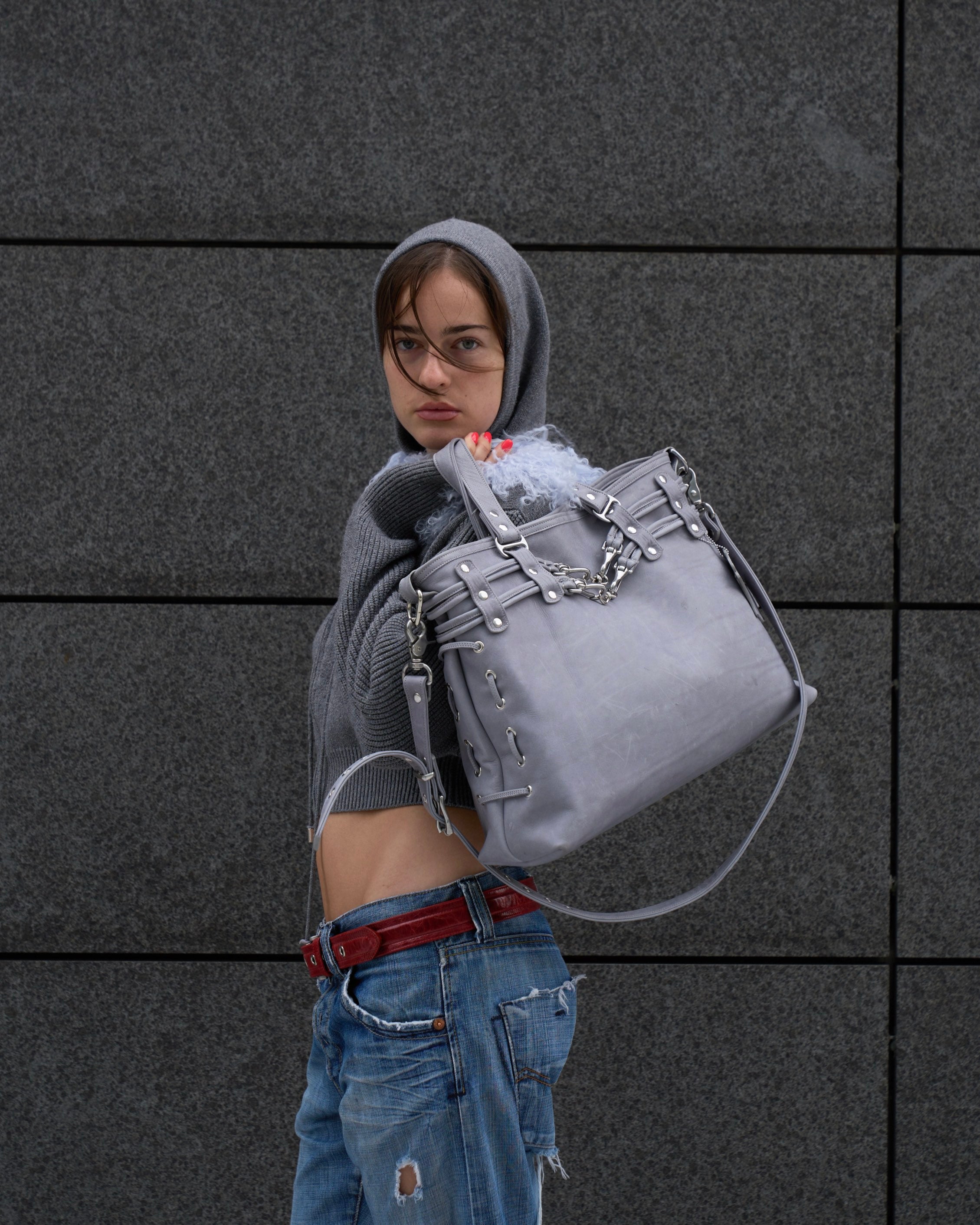 Braided Carryall Bag in Stone Grey