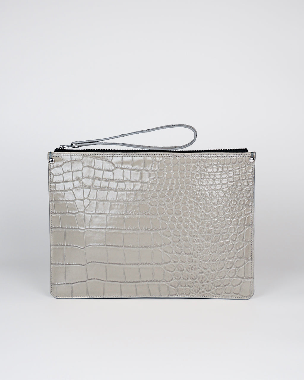 Structured Zip Pouch in Grey Croc