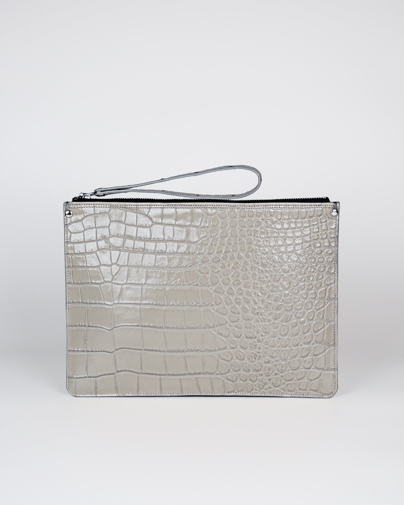 Structured Zip Pouch in Grey Croc