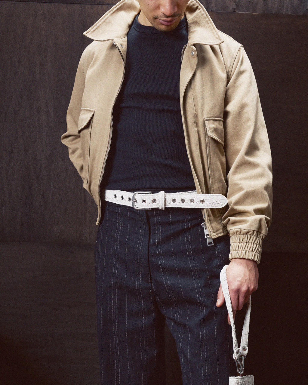 Core Belt in White Plissé